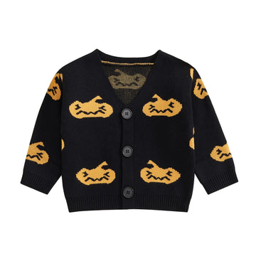 MQTIME  -  Infant Halloween Costume Romper Pumpkin Pattern Button Down V Neck Long Sleeve Knitted Jumpsuit for Baby Boy Girl